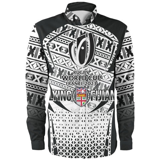Fiji Long Sleeve Shirt Flying Fijians Rugby Cup (Black-White Ver)