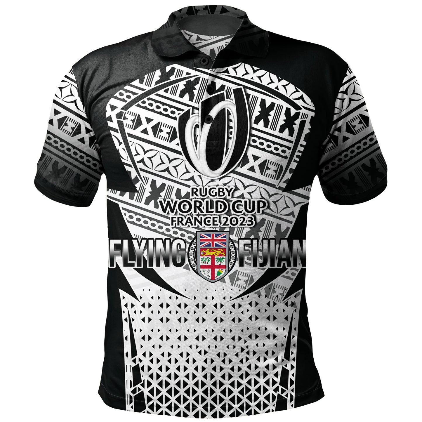 Fiji Polo Shirt Flying Fijians Rugby Cup (Black-White Ver)