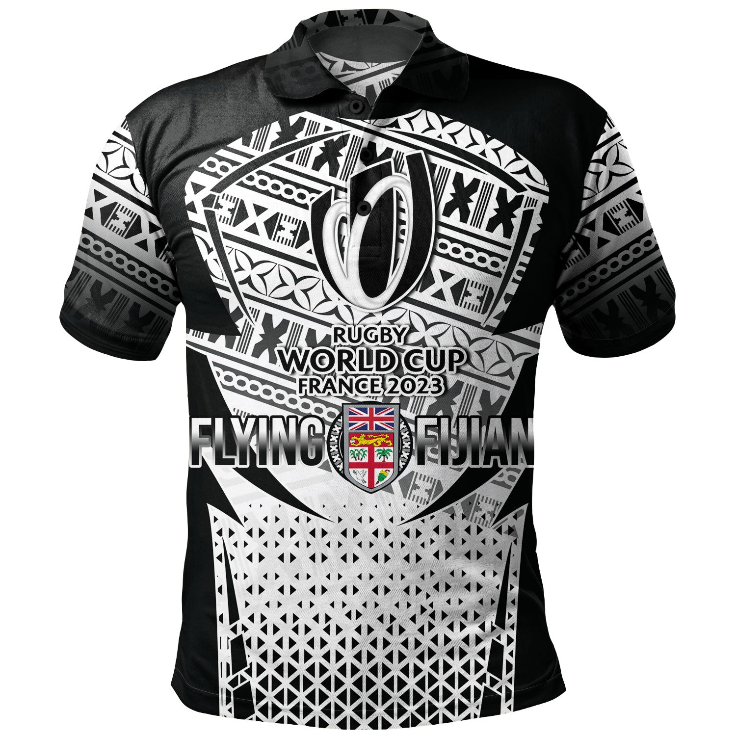 Fiji Polo Shirt Flying Fijians Rugby Cup (Black-White Ver)