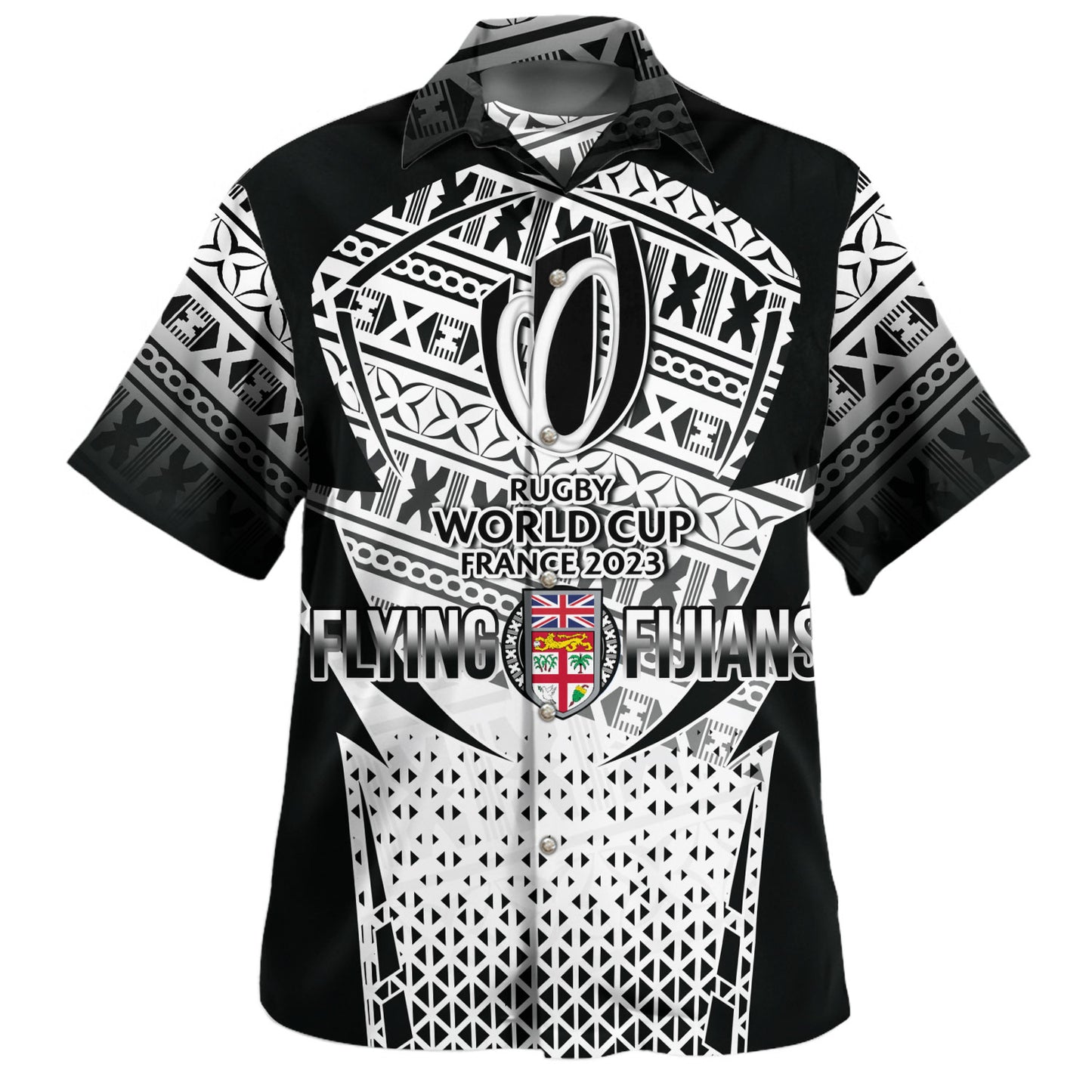 Fiji Hawaiian Shirt Flying Fijians Rugby Cup (Black-White Ver)