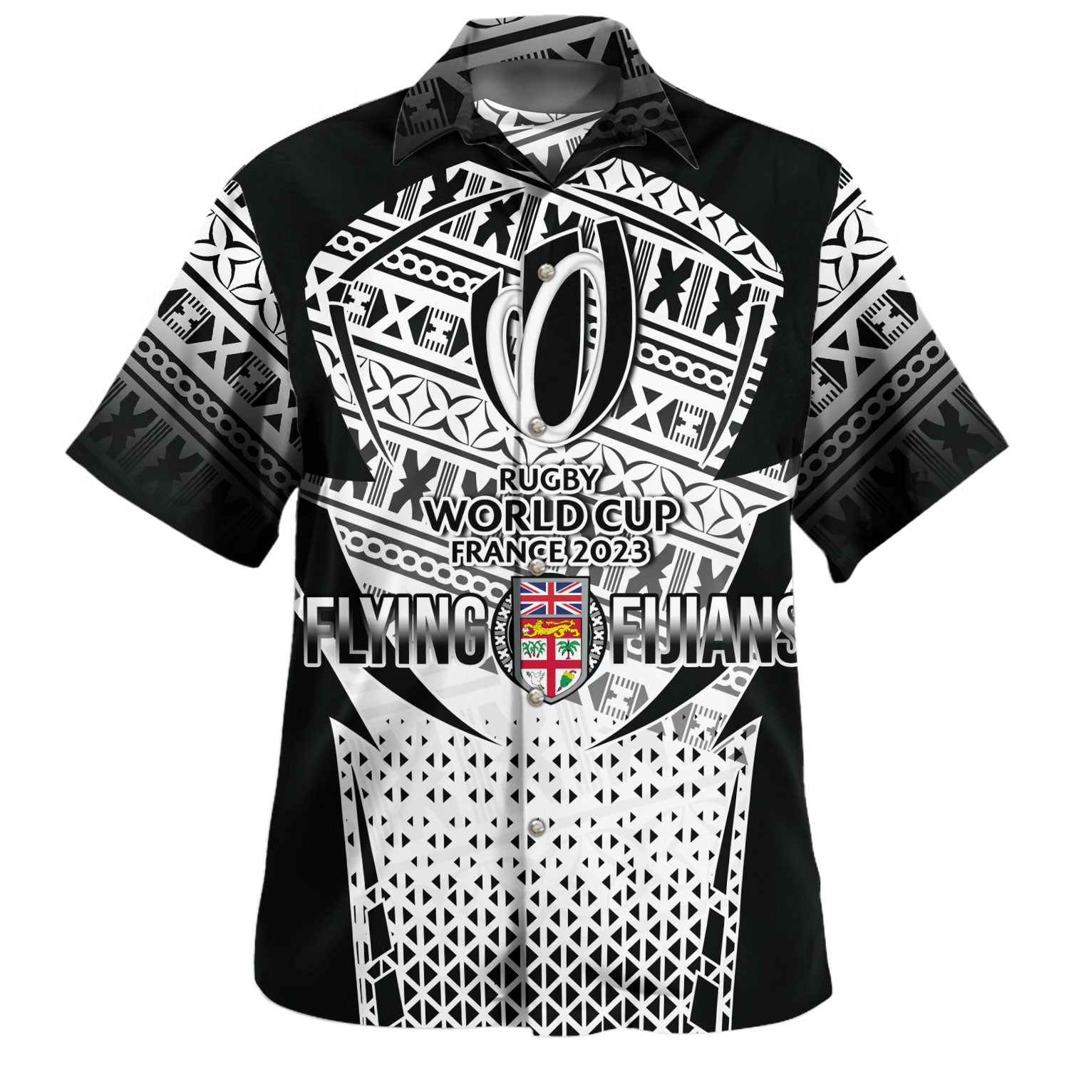Fiji Hawaiian Shirt Flying Fijians Rugby Cup (Black-White Ver)