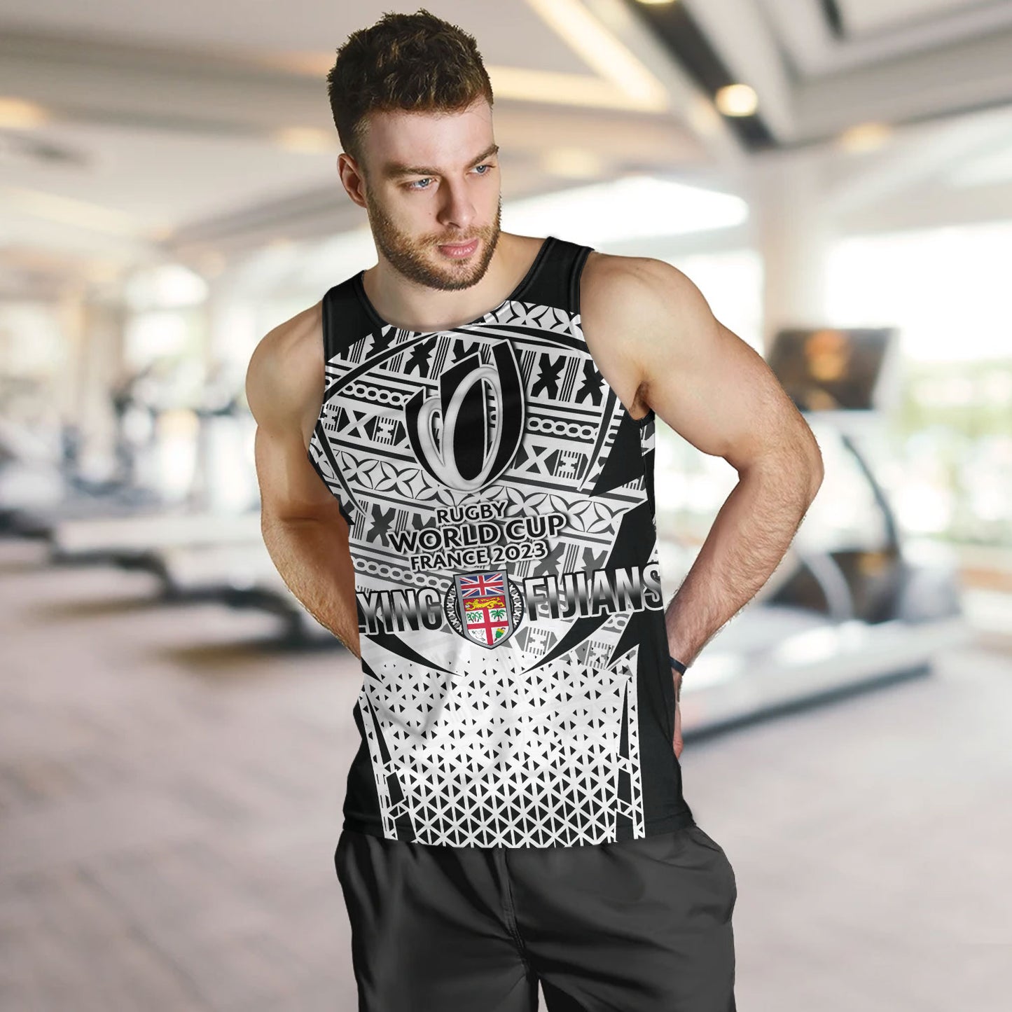 Fiji Tank Top Flying Fijians Rugby Cup (Black-White Ver)