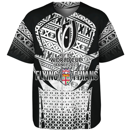 Fiji Baseball Shirt Flying Fijians Rugby Cup (Black-White Ver)