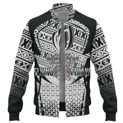 Fiji Baseball Jacket Flying Fijians Rugby Cup (Black-White Ver)