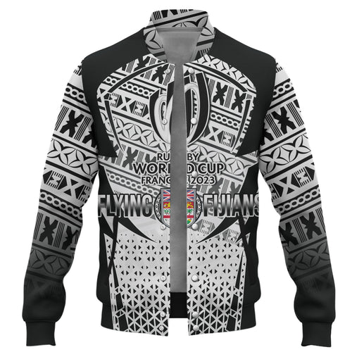Fiji Baseball Jacket Flying Fijians Rugby Cup (Black-White Ver)