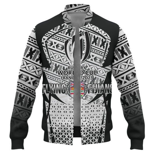 Fiji Baseball Jacket Flying Fijians Rugby Cup (Black-White Ver)