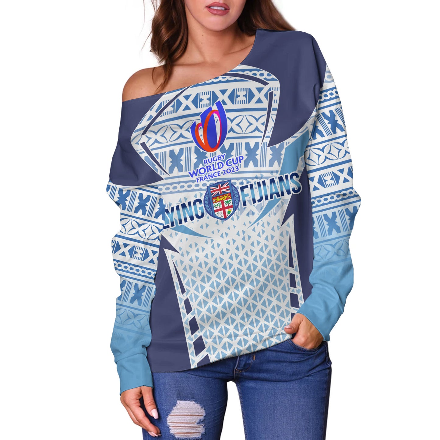 Fiji Off Shoulder Sweatshirt Flying Fijians Rugby Cup
