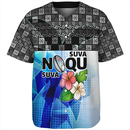 Fiji Baseball Shirt Suva Noqu Suva Hibiscus Flowers Fijian Patterns