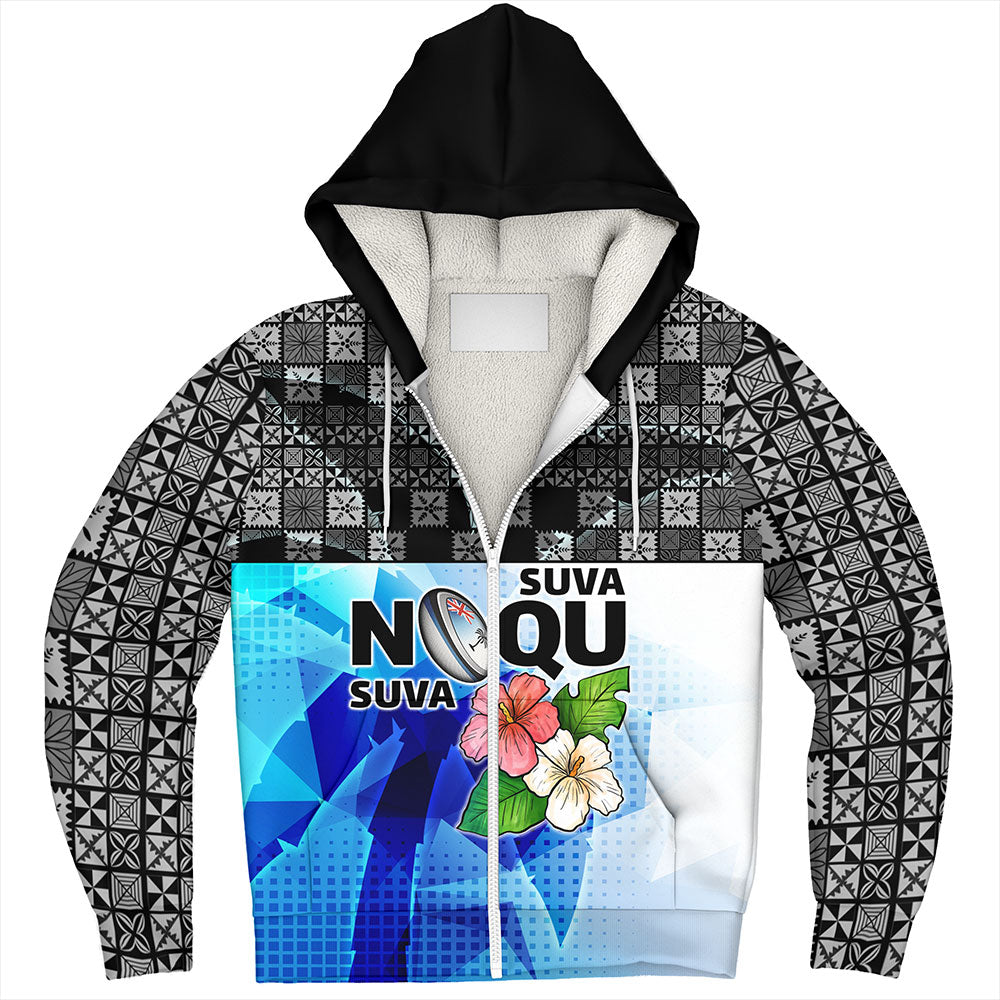 Fiji Sherpa Hoodie Suva Noqu Suva Hibiscus Flowers Fijian Patterns