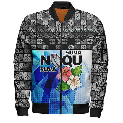 Fiji Bomber Jacket Suva Noqu Suva Hibiscus Flowers Fijian Patterns
