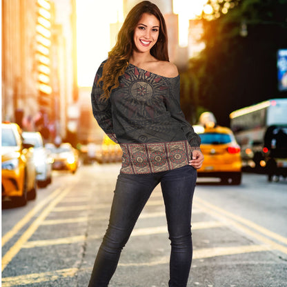 Fiji Off Shoulder Sweatshirt Fijian Masi Tapa Patterns