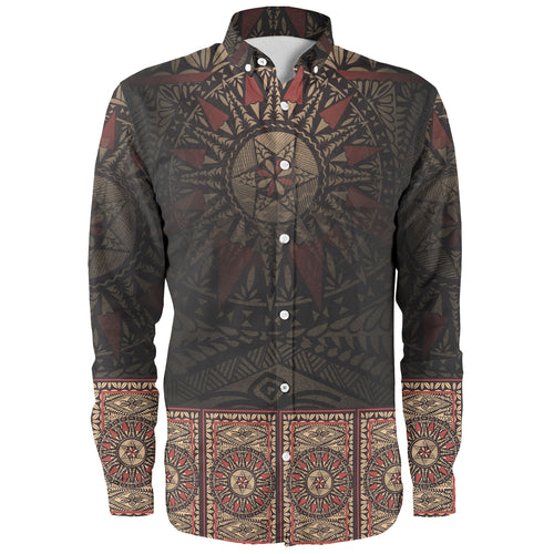 Fiji Long Sleeve Shirt Fijian Masi Tapa Patterns