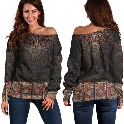 Fiji Off Shoulder Sweatshirt Fijian Masi Tapa Patterns