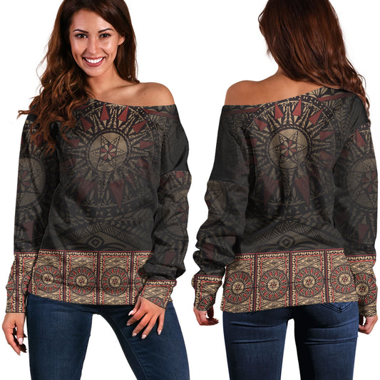 Fiji Off Shoulder Sweatshirt Fijian Masi Tapa Patterns