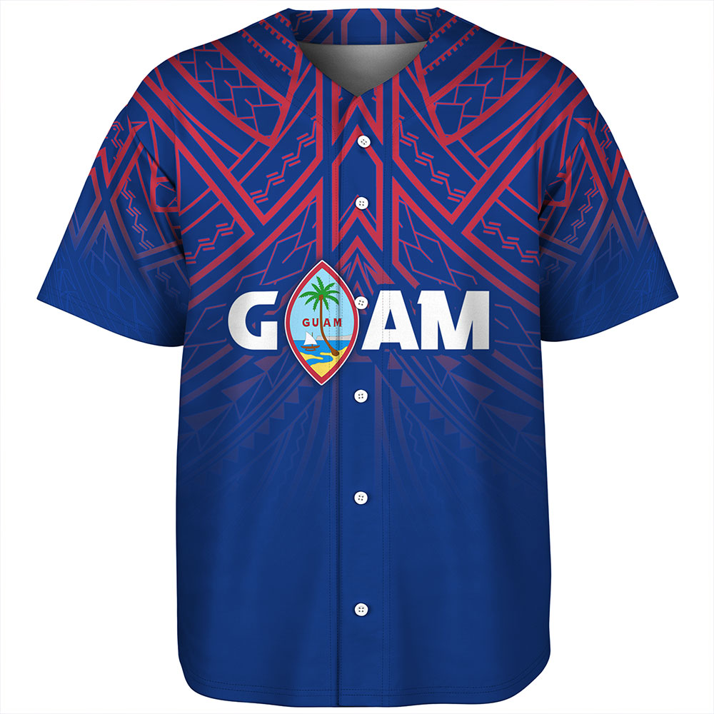 Guam Baseball Shirt - Flag Color With Traditional Patterns