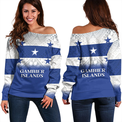 Gambier Islands Off Shoulder Sweatshirt Flag Color With Traditional Patterns