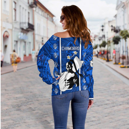 Guam Custom Personalised Off Shoulder Sweatshirt Chamorro Warrior Traditional Tribal Patterns