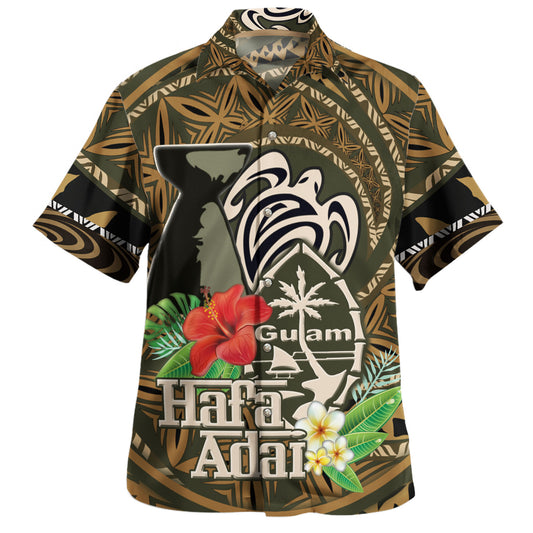 Guam Hawaiian Shirt Micronesian Fabric Leaves Golden