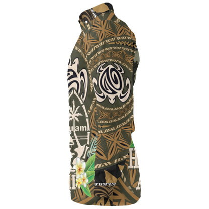 Guam Long Sleeve Shirt Hafa Adai Seal Flower Tropical Retro Style