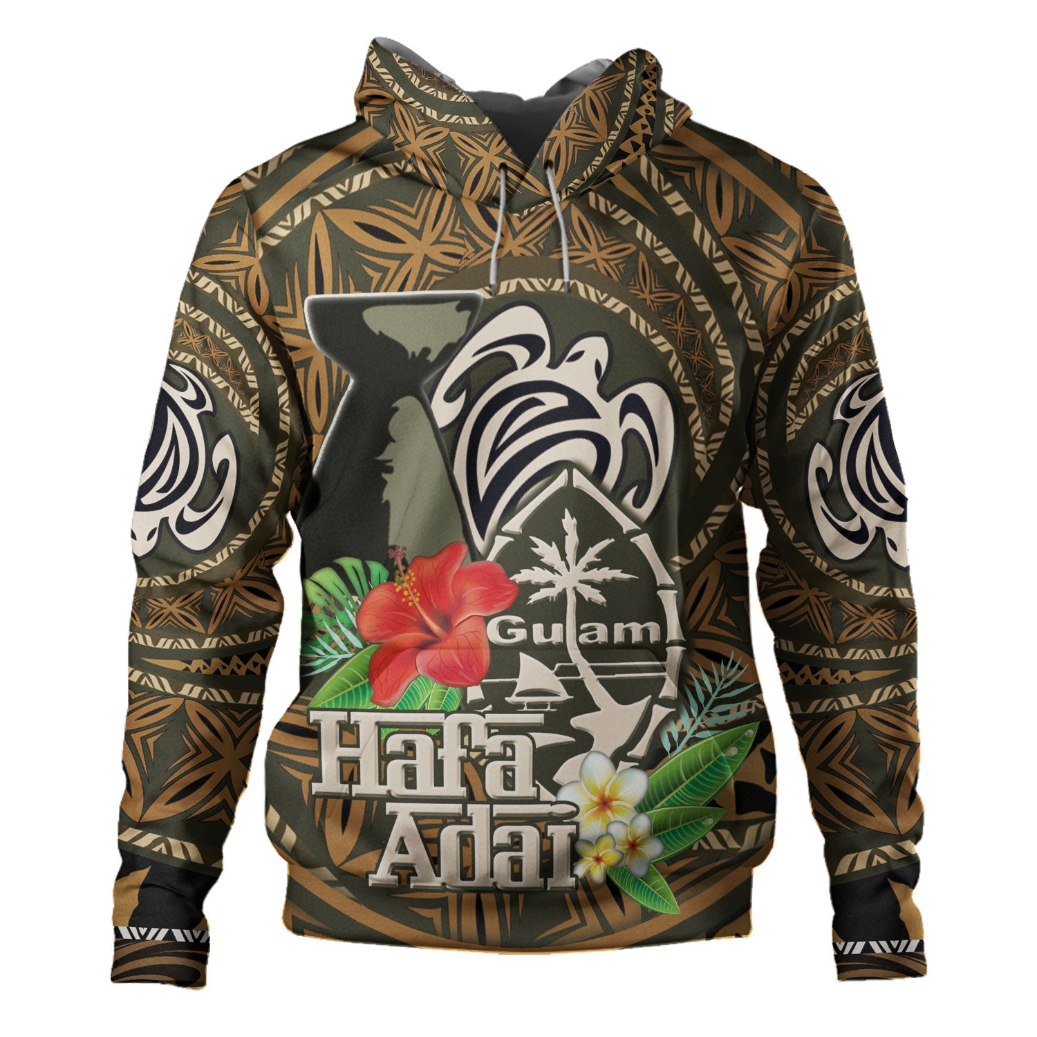 Guam Hoodie Hafa Adai Seal Flower Tropical Retro Style