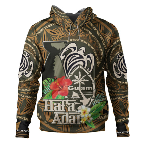 Guam Hoodie Hafa Adai Seal Flower Tropical Retro Style