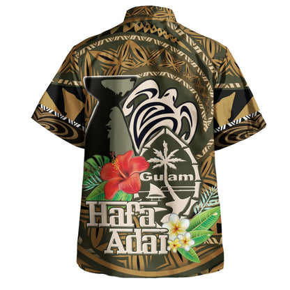Guam Hawaiian Shirt Micronesian Fabric Leaves Golden