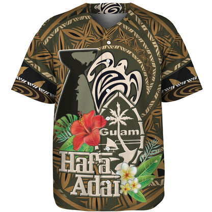 Guam Baseball Shirt Hafa Adai Seal Flower Tropical Retro Style