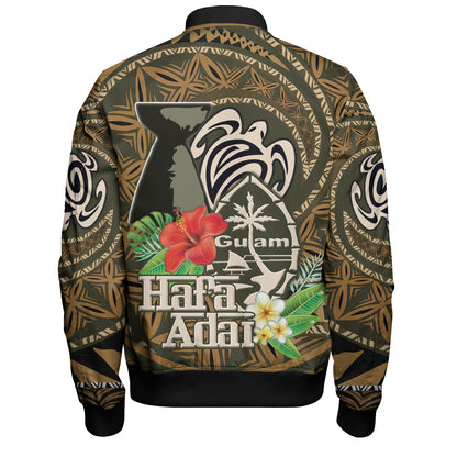 Guam Bomber Jacket Hafa Adai Seal Flower Tropical Retro Style