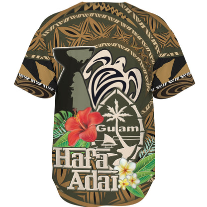 Guam Baseball Shirt Hafa Adai Seal Flower Tropical Retro Style