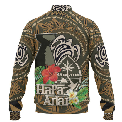 Guam Baseball Jacket Hafa Adai Seal Flower Tropical Retro Style