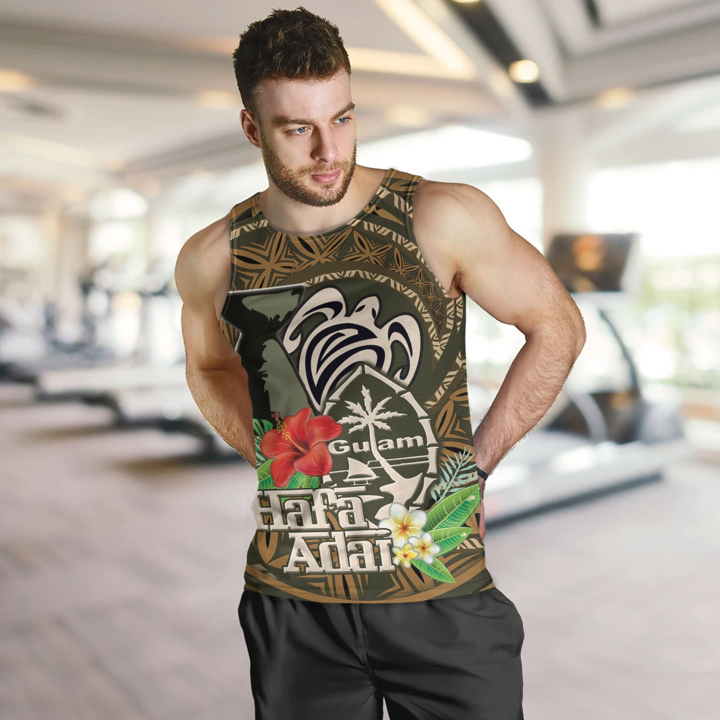 Guam Tank Top Hafa Adai Seal Flower Tropical Retro Style