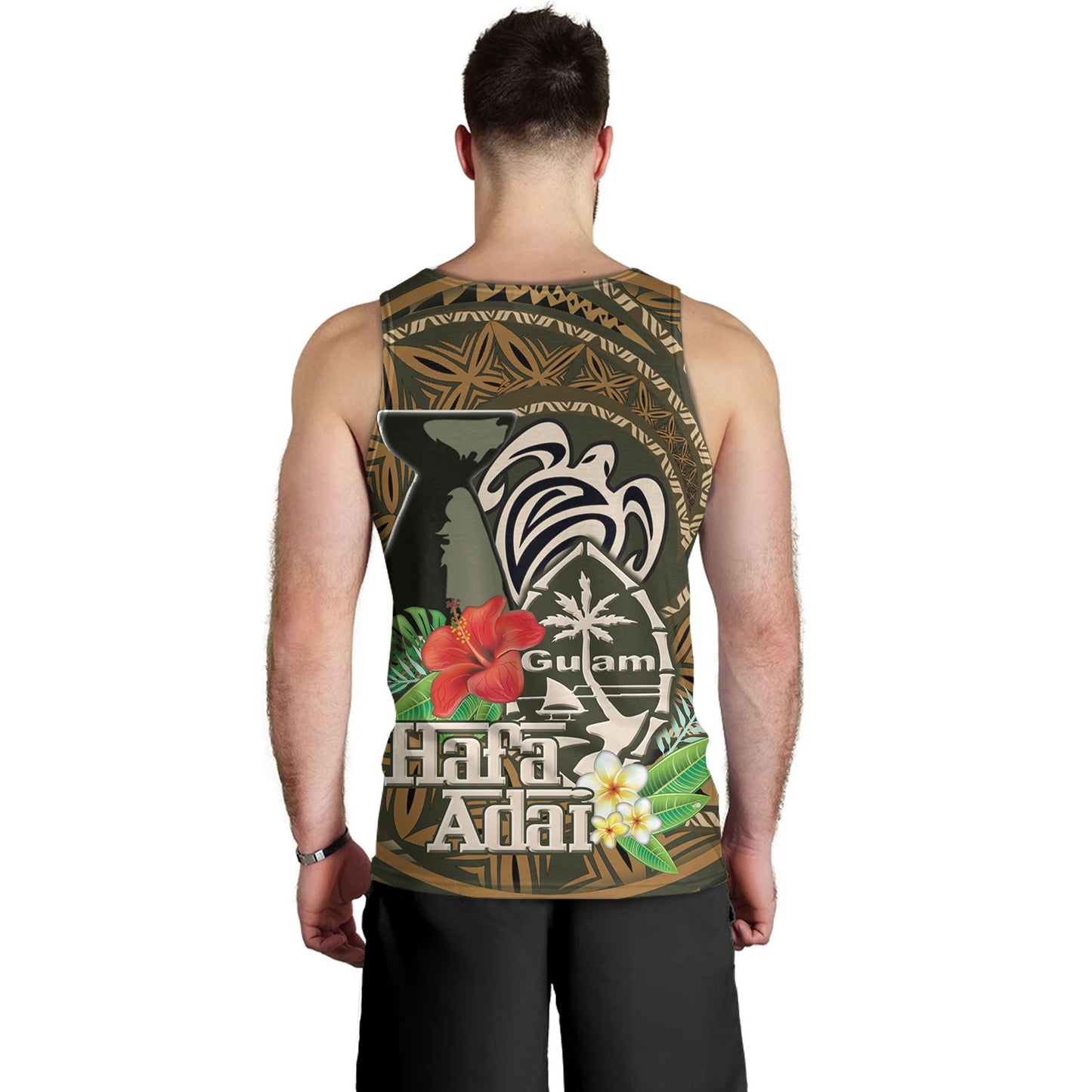 Guam Tank Top Hafa Adai Seal Flower Tropical Retro Style