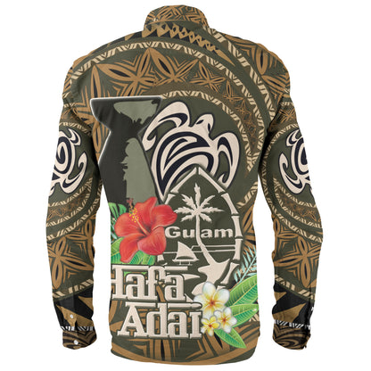 Guam Long Sleeve Shirt Hafa Adai Seal Flower Tropical Retro Style