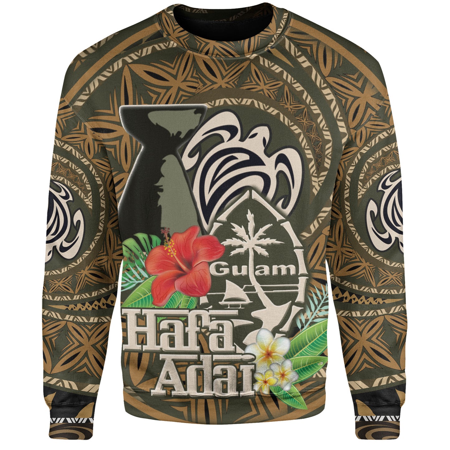 Guam Sweatshirt Hafa Adai Seal Flower Tropical Retro Style