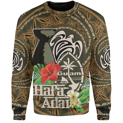 Guam Sweatshirt Hafa Adai Seal Flower Tropical Retro Style