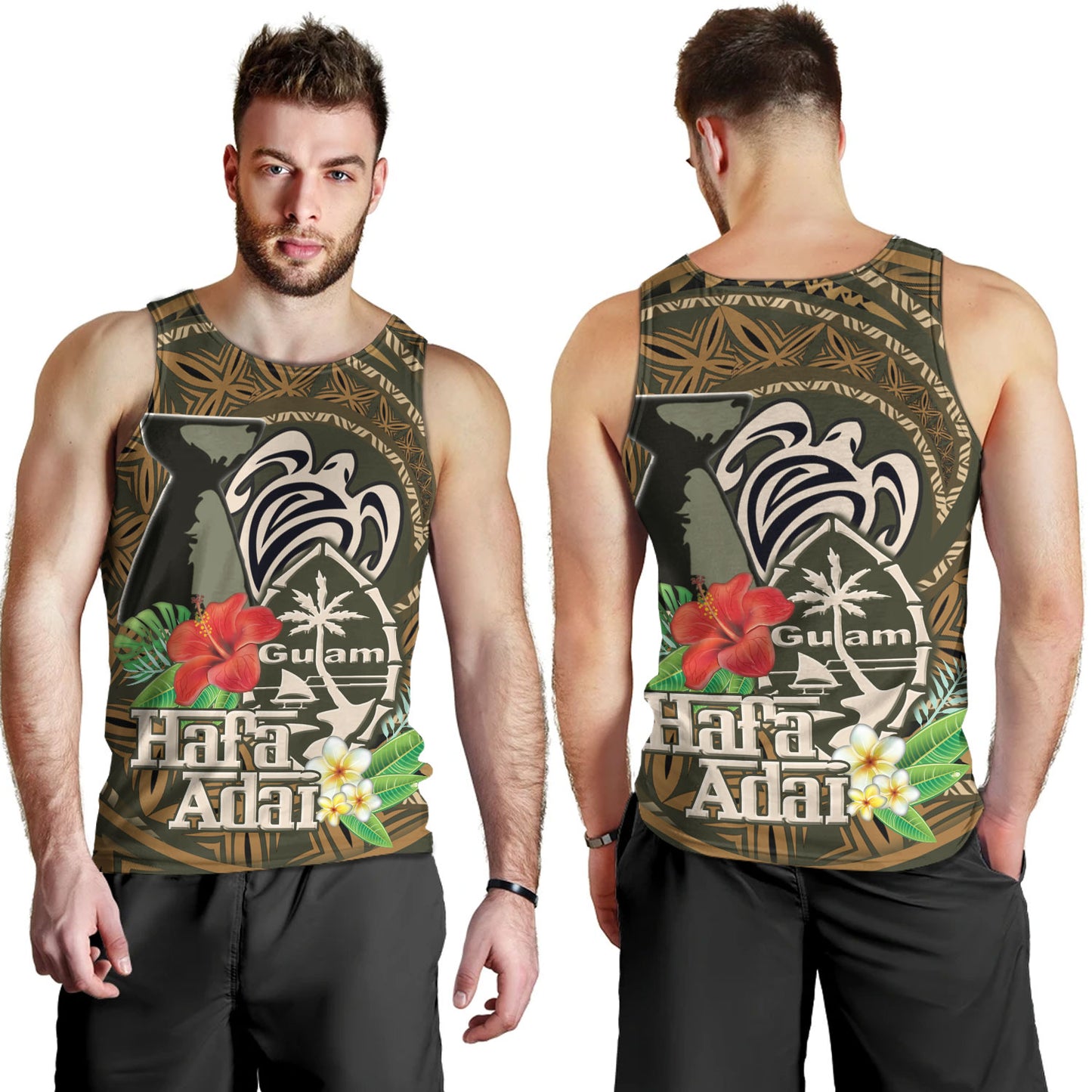 Guam Tank Top Hafa Adai Seal Flower Tropical Retro Style