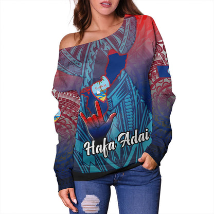 Guam Off Shoulder Sweatshirt Hafa Adai From Guam Style