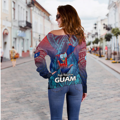 Guam Off Shoulder Sweatshirt Hafa Adai From Guam Style