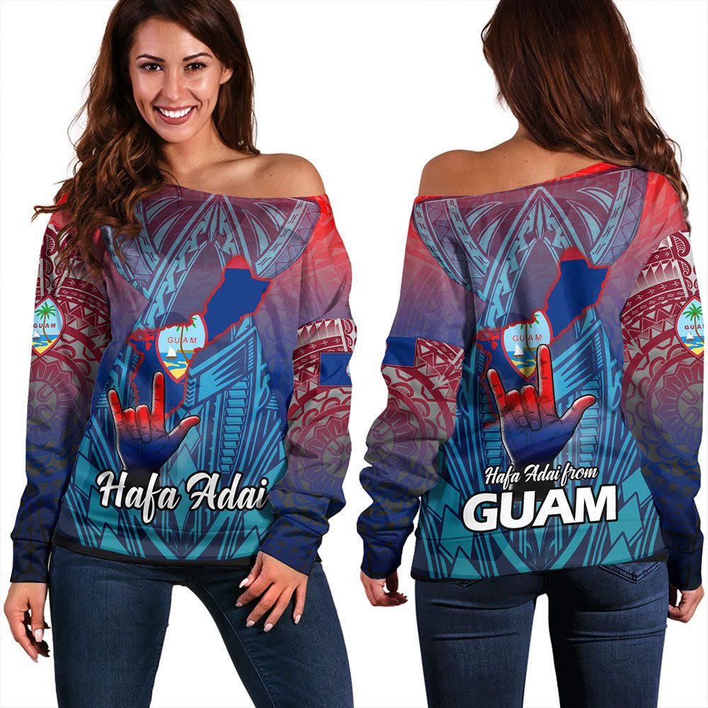 Guam Off Shoulder Sweatshirt Hafa Adai From Guam Style