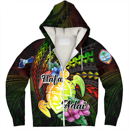 Guam Sherpa Hoodie Hafa Adai Guam Seal Tropical Flowers
