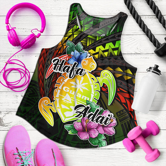 Guam Women Tank Hafa Adai Guam Seal Tropical Flowers