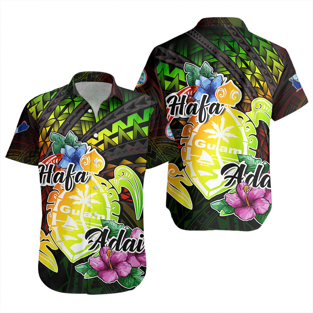Guam Short Sleeve Shirt Hafa Adai Guam Seal Tropical Flowers