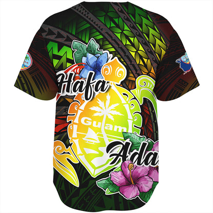 Guam Baseball Shirt Hafa Adai Guam Seal Tropical Flowers