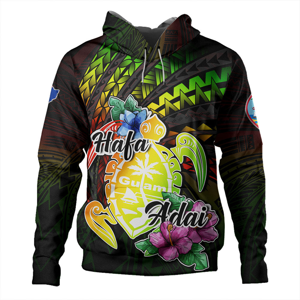 Guam Hoodie Hafa Adai Guam Seal Tropical Flowers