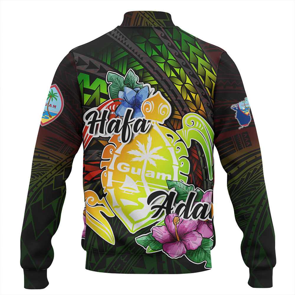 Guam Baseball Jacket Hafa Adai Guam Seal Tropical Flowers