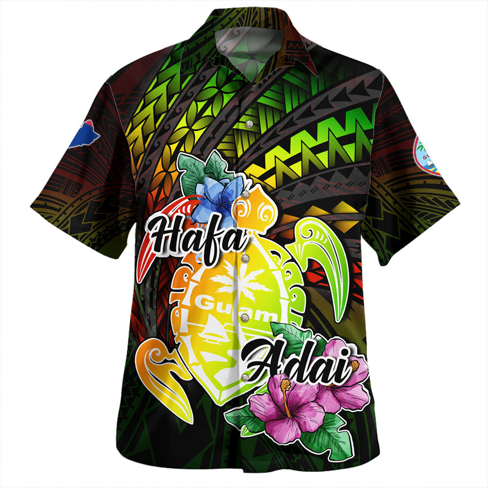 Guam Hawaiian Shirt Hafa Adai Guam Seal Tropical Flowers