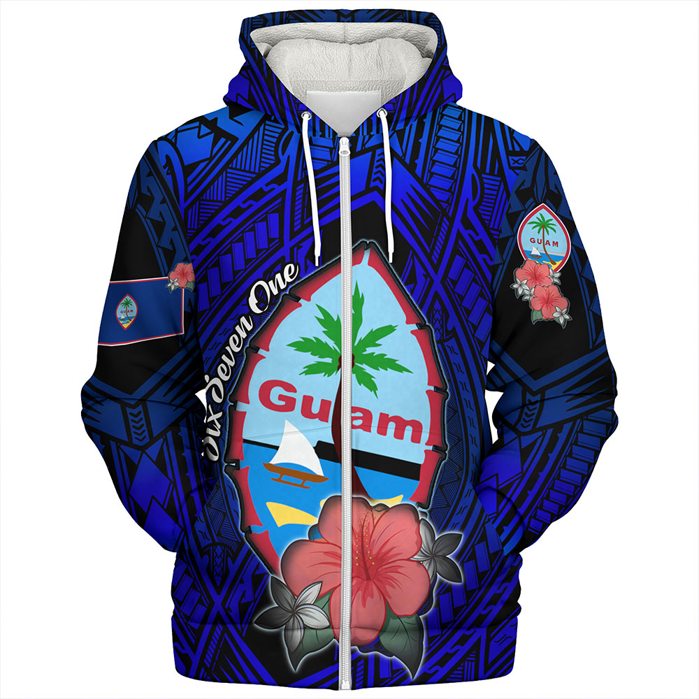 Guam Sherpa Hoodie Hibiscus Flowers With Seal