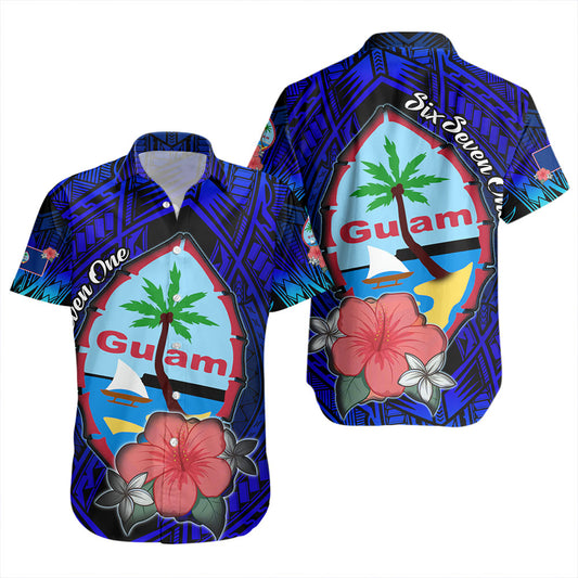 Guam Short Sleeve Shirt Hibiscus Flowers With Seal