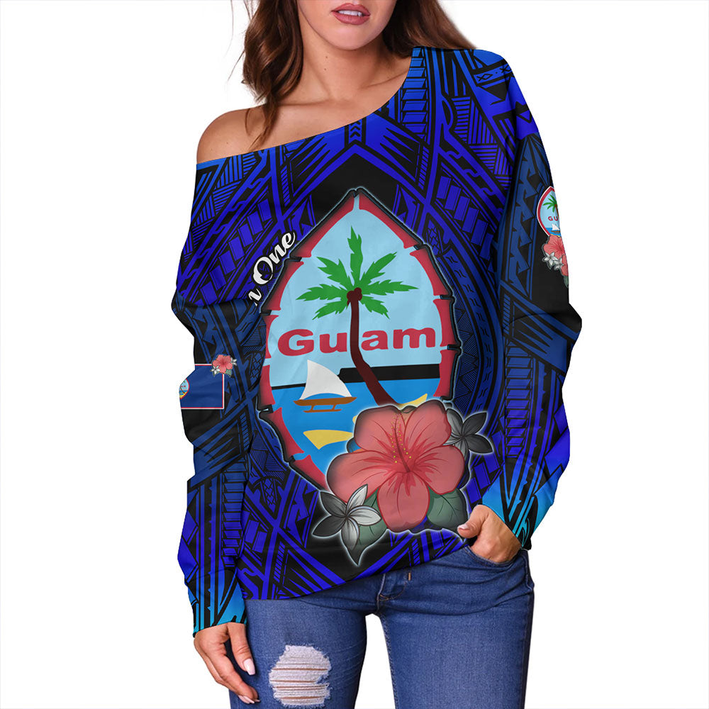 Guam Off Shoulder Sweatshirt Hibiscus Flowers With Seal