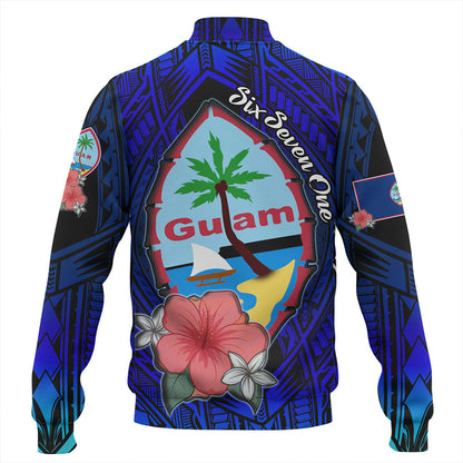 Guam Baseball Jacket Hibiscus Flowers With Seal